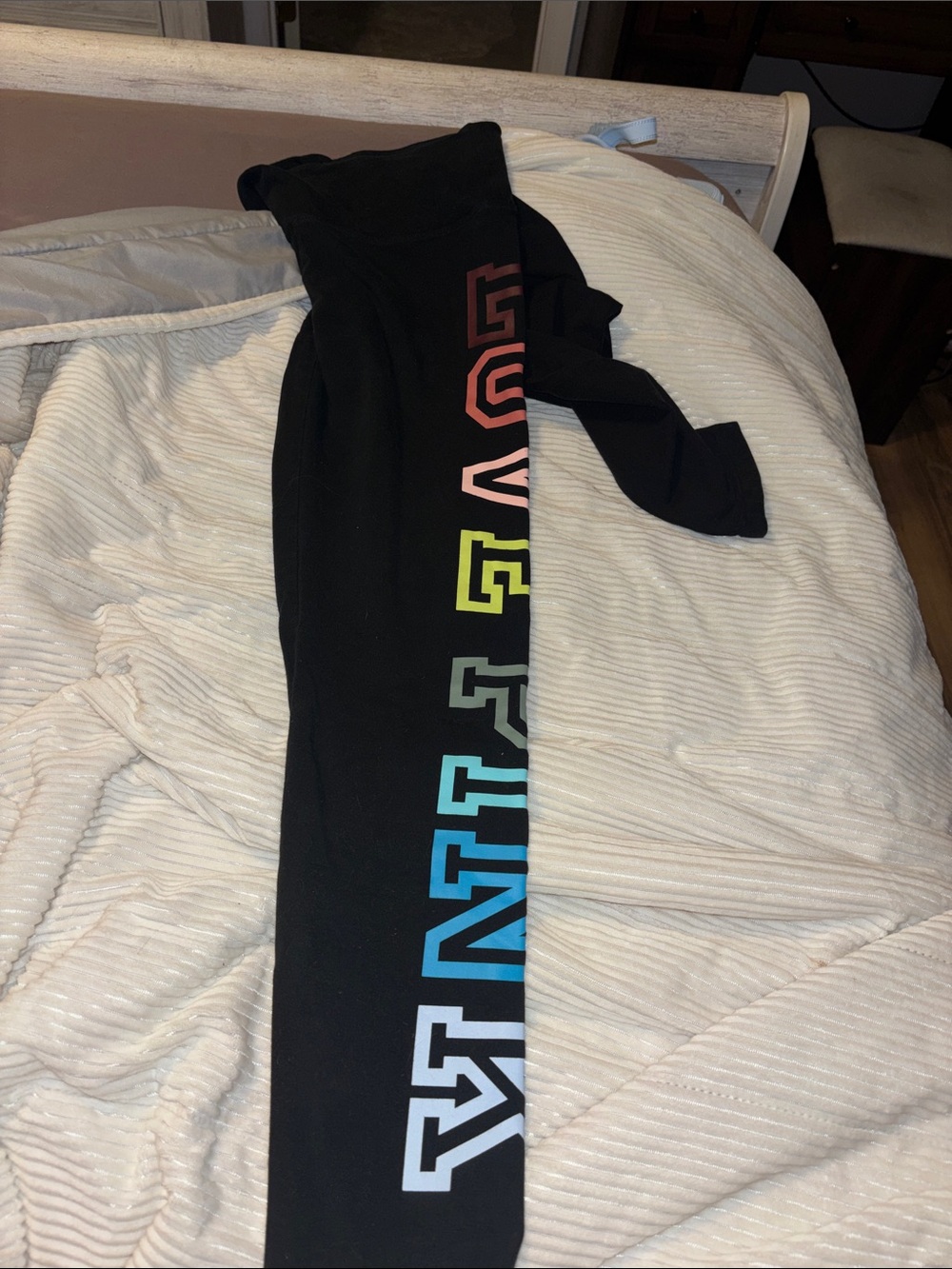 PINK Victoria's Secret Black Sweatpants with Rainbow Side Letters